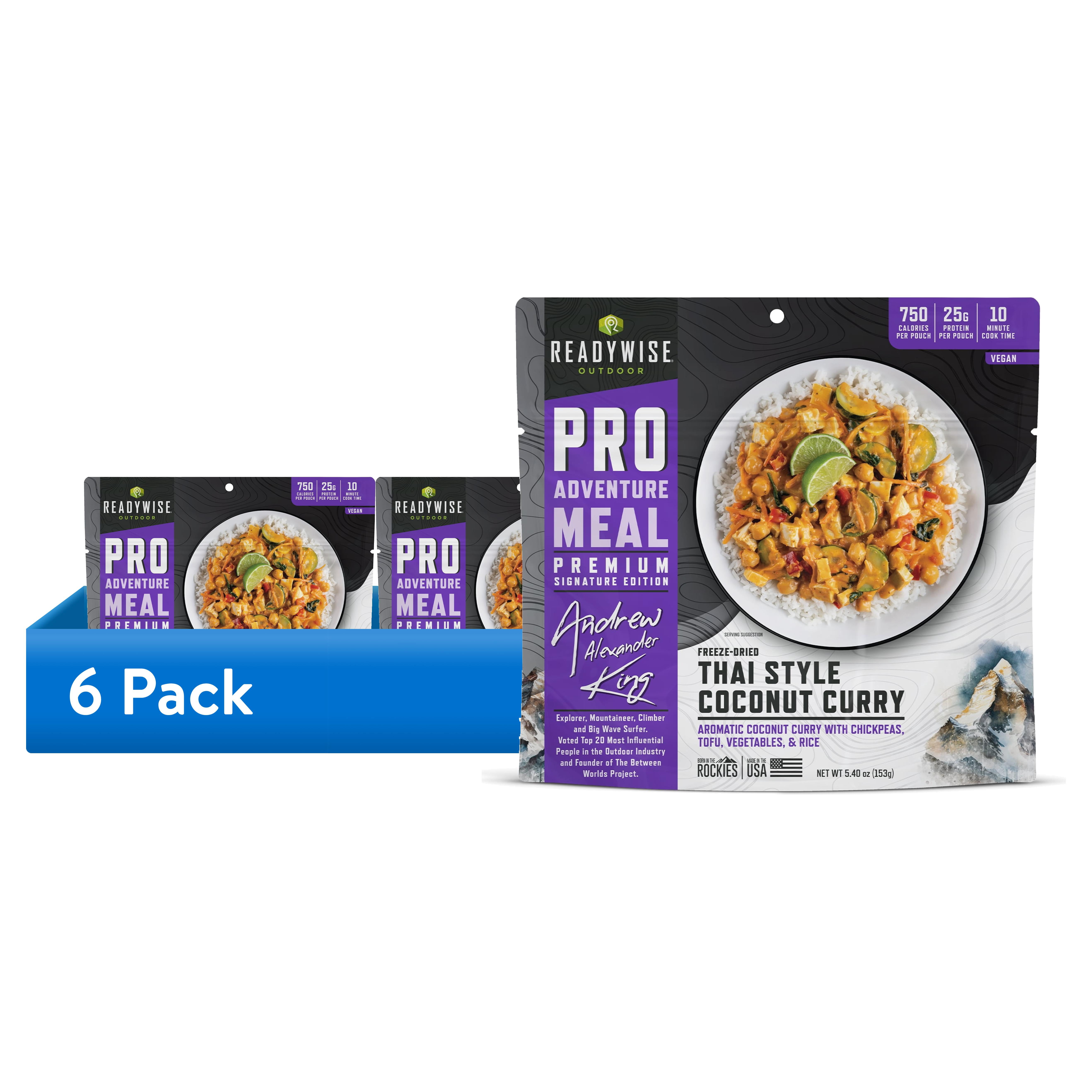 (6 pack) Readywise Outdoor Pro Adventure Meal Thai Style Coconut Curry, Freeze-Dried, 2 Svgs/Pouch deal from Walmart