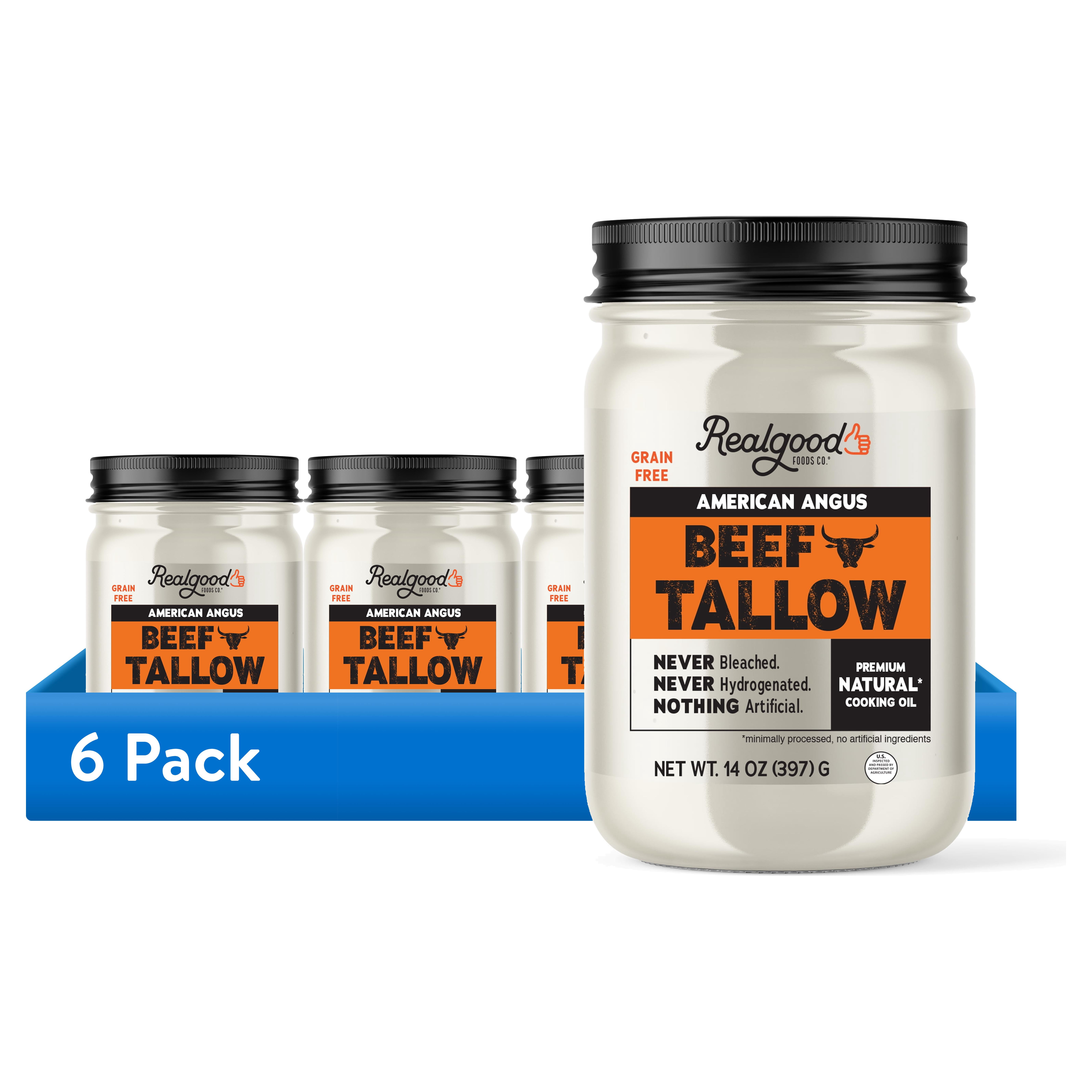 (6 pack) Real Good Foods Co. American Angus Beef Tallow Oil, 14oz Glass Jar