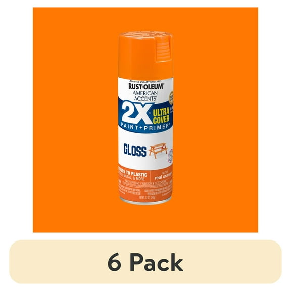 (6 pack) Real Orange, Rust-Oleum American Accents 2X Ultra Cover Gloss Spray Paint-327873, 12 oz