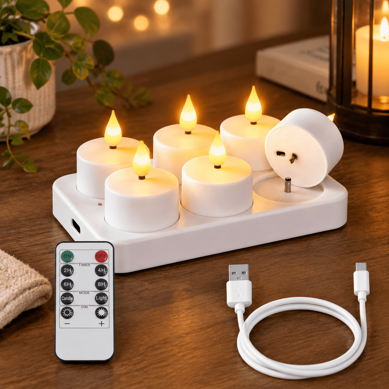 6-pack Rechargeable Tea Lights Candles With Remote 2/4/6/8h Timer ...