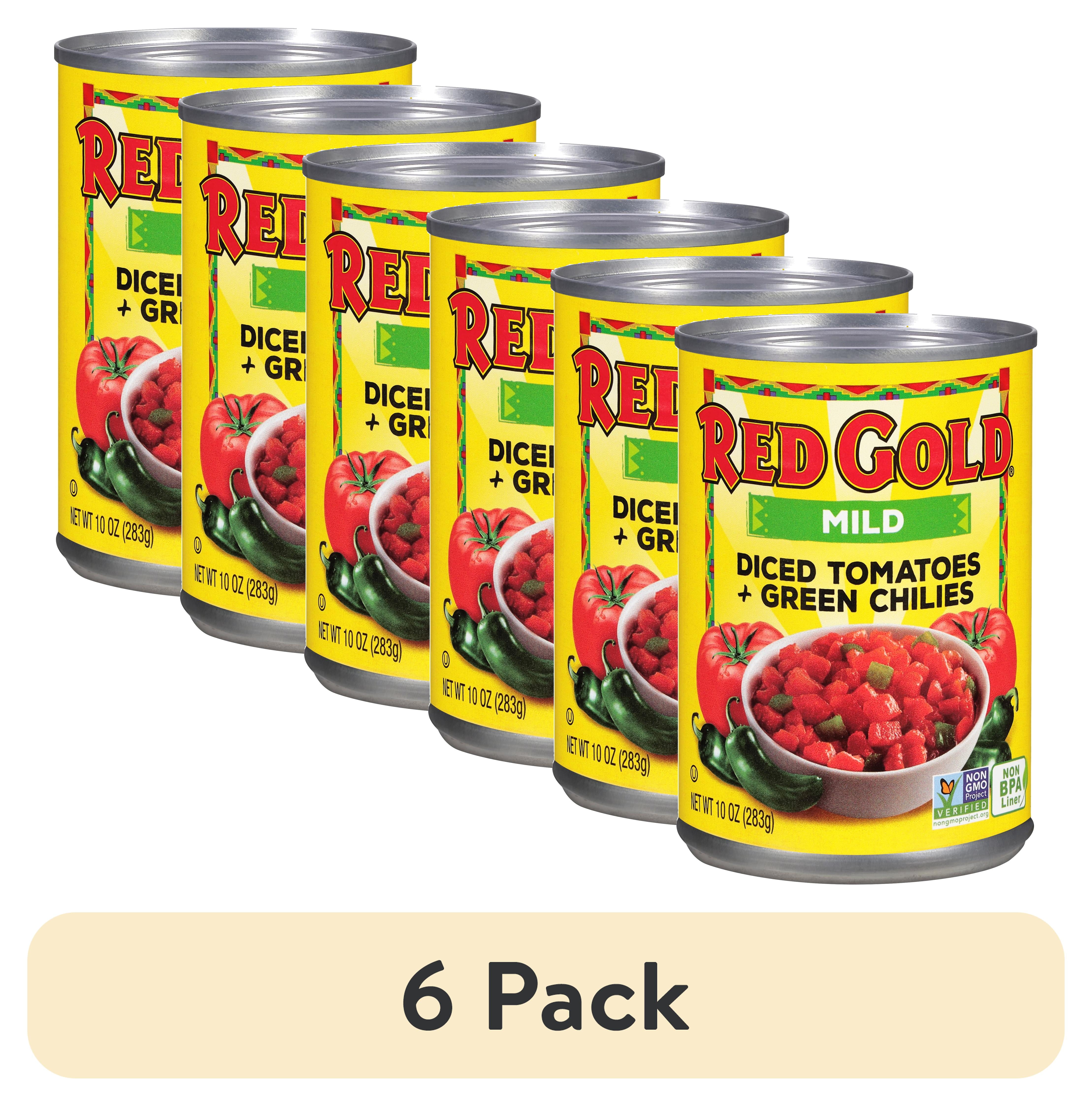 (6 pack) Red Gold Mild Diced Tomatoes with Green Chilies, 10 oz Can
