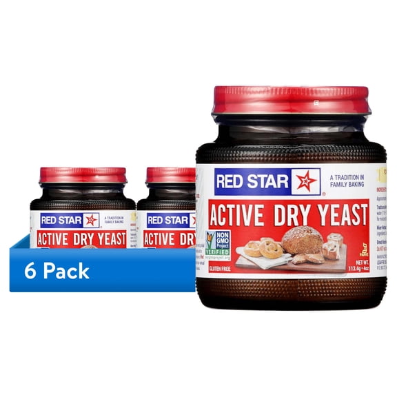 (6 pack) Red Star Active Dry Yeast, 4 oz (113.4 g) Multi-Use Jar, Baking and Breadmaking Essential