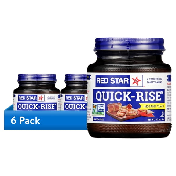 (6 pack) Red Star Quick-Rise Instant Yeasts, 4 oz (113.4 g) Multi-Use Jar, Fast-Acting Baking Yeasts