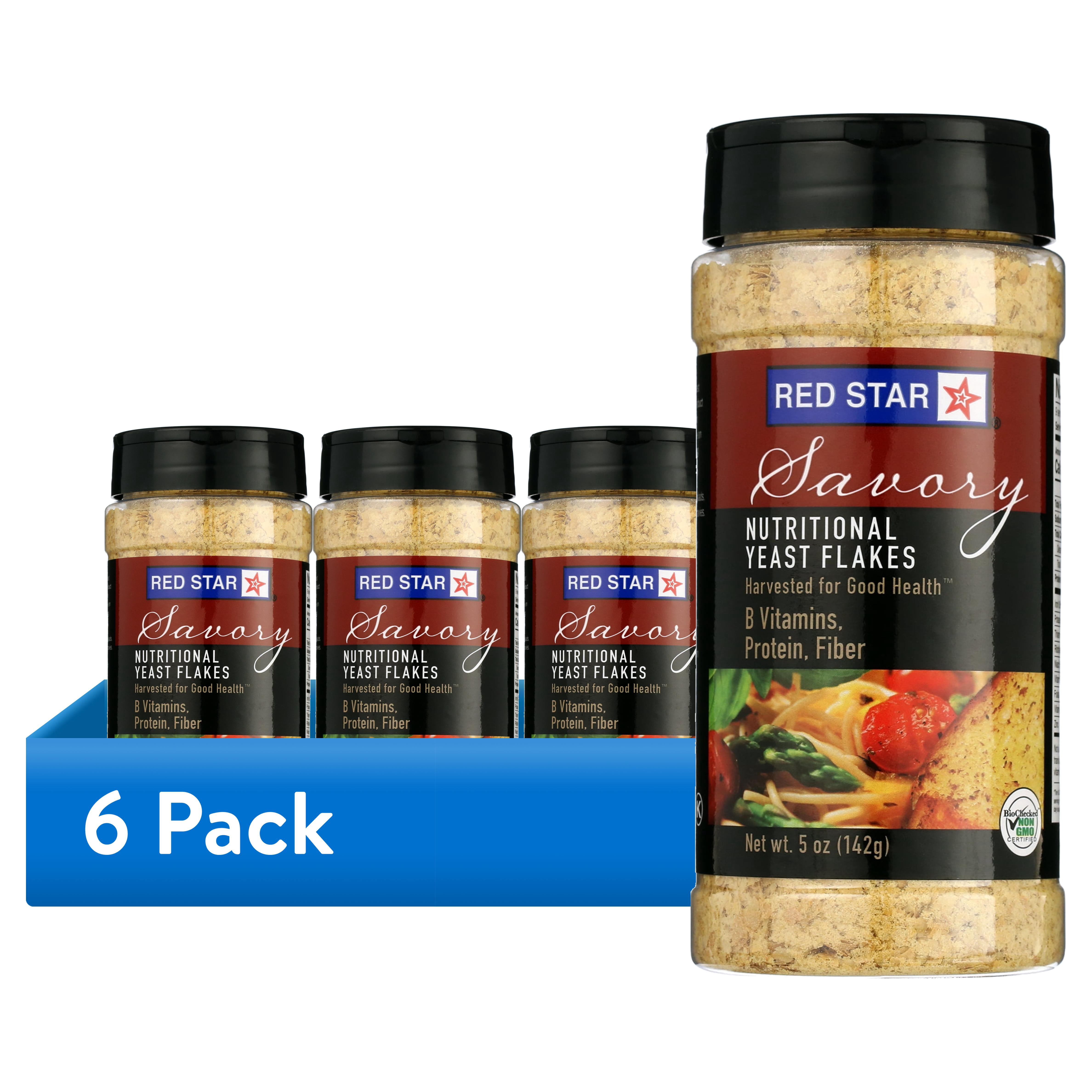 (6 pack) Red Star Savory Nutritional Yeast Flakes, 5 oz Shaker, Contains Soy
