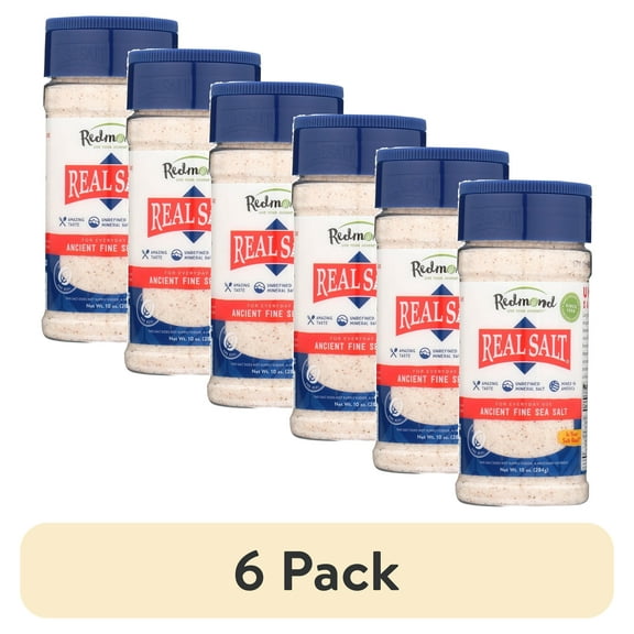 (6 pack) Redmond Real Unrefined Sea Salt, Fine, 10 oz Shaker