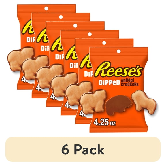 (6 pack) Reese's Chocolate and Peanut Butter Candy Dipped Animal Crackers, Bag 4.25 oz
