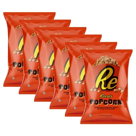 (6 pack) Reese's Peanut Butter Chocolate Drizzled Popcorn Snack, 5.25 oz Sharing-Size Bag