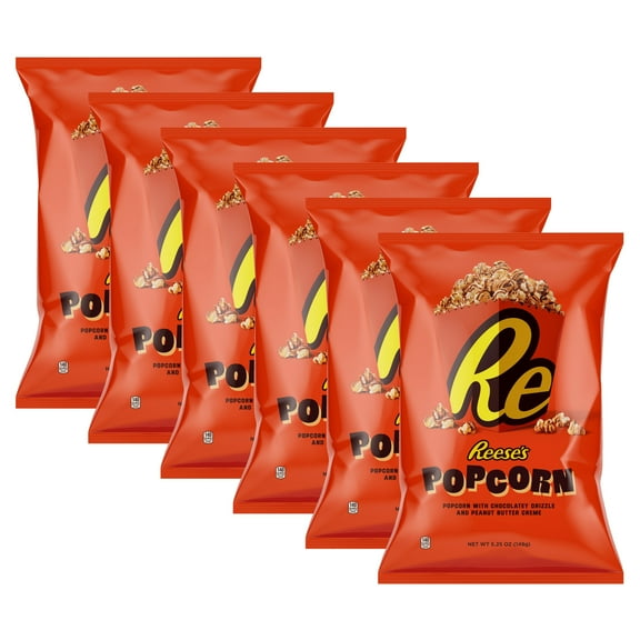 (6 pack) Reese's Peanut Butter Chocolate Drizzled Popcorn Snack, 5.25 oz Sharing-Size Bag