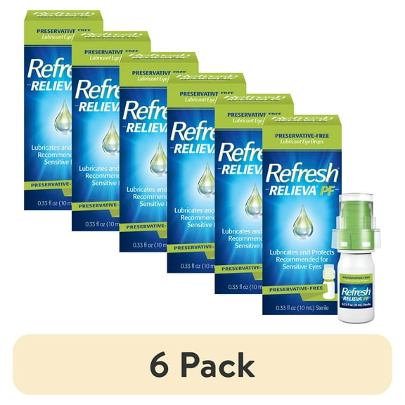 (6 pack) Refresh Relieva PF Preservative-Free Artificial Tears Lubricant Eye Drops, 10 ml