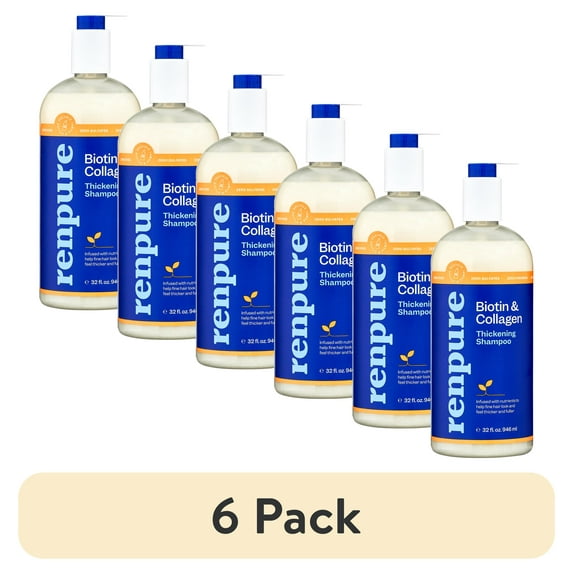 (6 pack) Renpure Biotin & Collagen Thickening Hair Shampoo, for All Hair Types, 32 fl oz