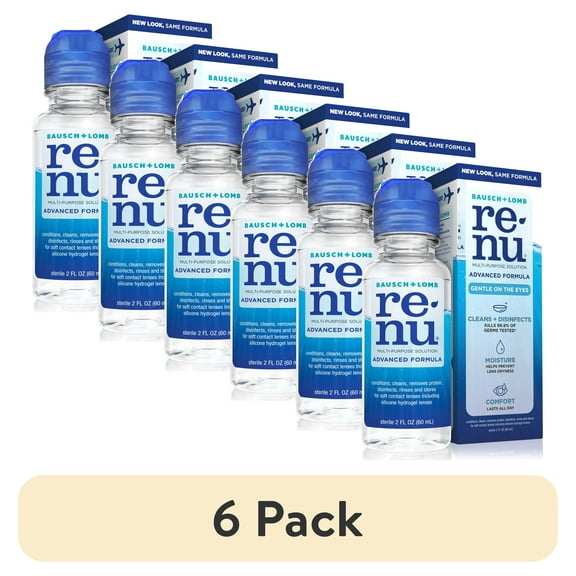 (6 pack) Renu Contact Lens Solution, Advanced Formula Triple Disinfectant Contact Cleaning SolutionFrom Bausch + Lomb 2 fl oz (60 mL)