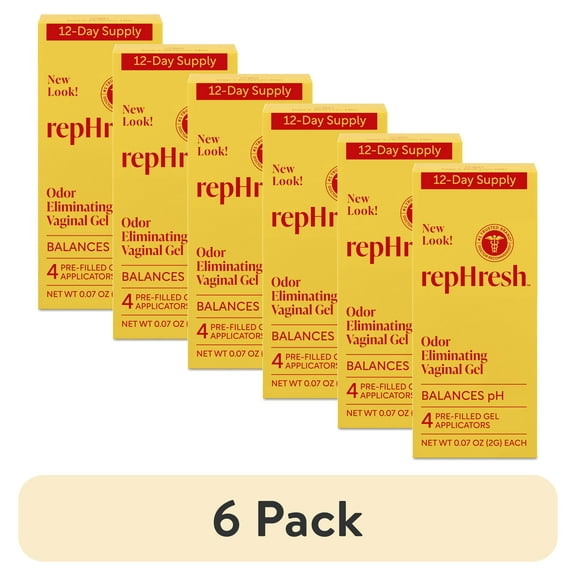(6 pack) RepHresh Odor Eliminating Vaginal Gel, Fragrance Free, pH Balanced, Odor Control for Up to 3 Days, 4 Pre-Filled Applicators