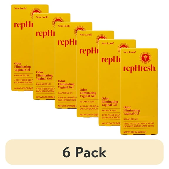 (6 pack) RepHresh Vaginal Gel Odor Eliminating Gel, Balances pH, Eliminates Feminine Odor, Relieves Dryness, Clinically Tested, 12 Days Freshness, 4 Prefilled 0.07 oz Applicators