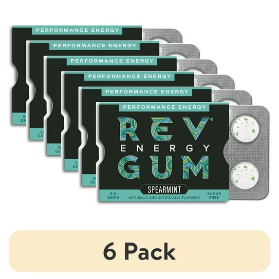 (6 pack) Rev Gum Sugar Free Spearmint Energy Gum, 6 Pieces