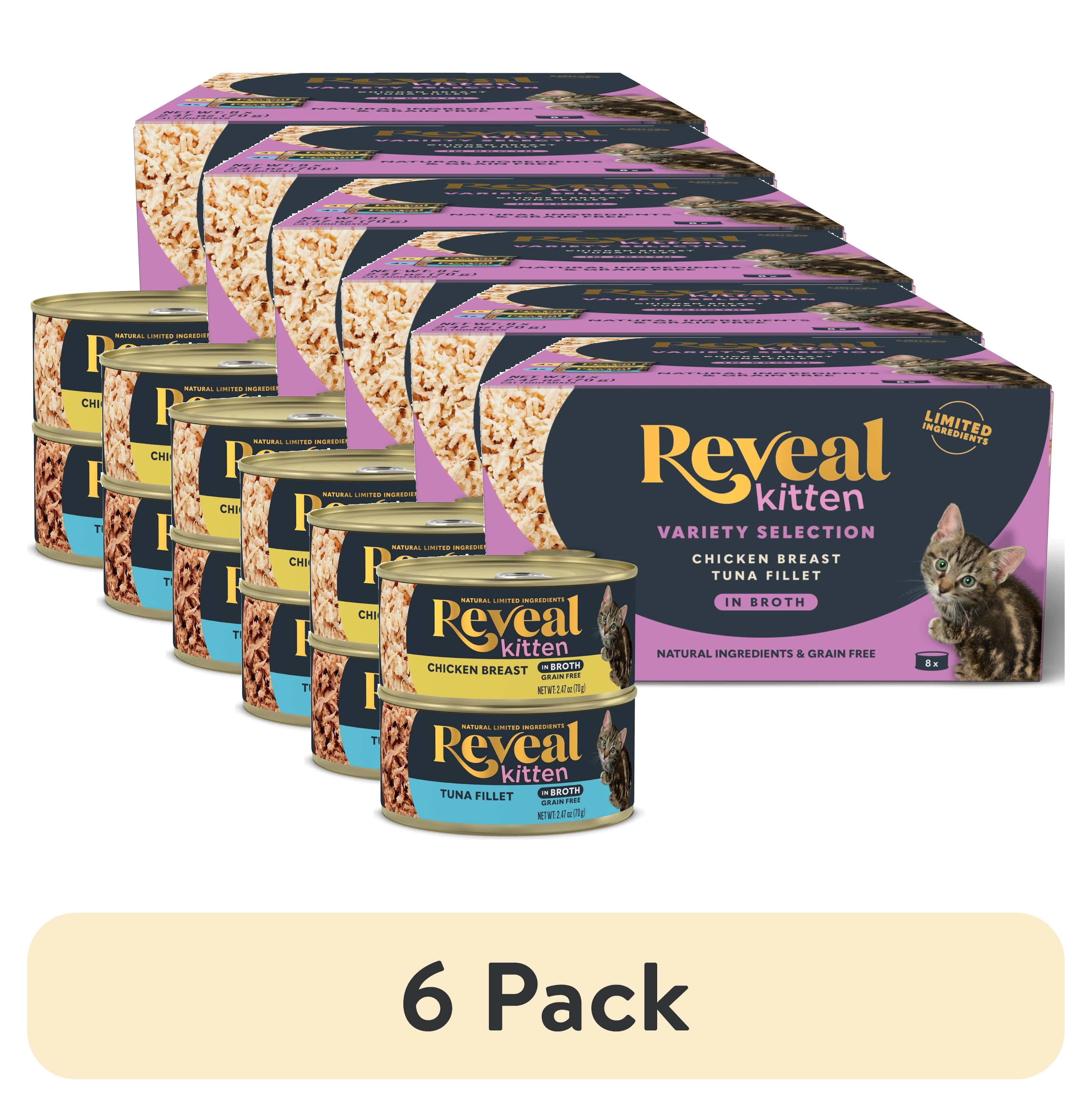 (6 pack) Reveal Natural Wet Kitten Food, Chicken & Tuna Broth Variety Pack, 8 x 2.47oz Cans