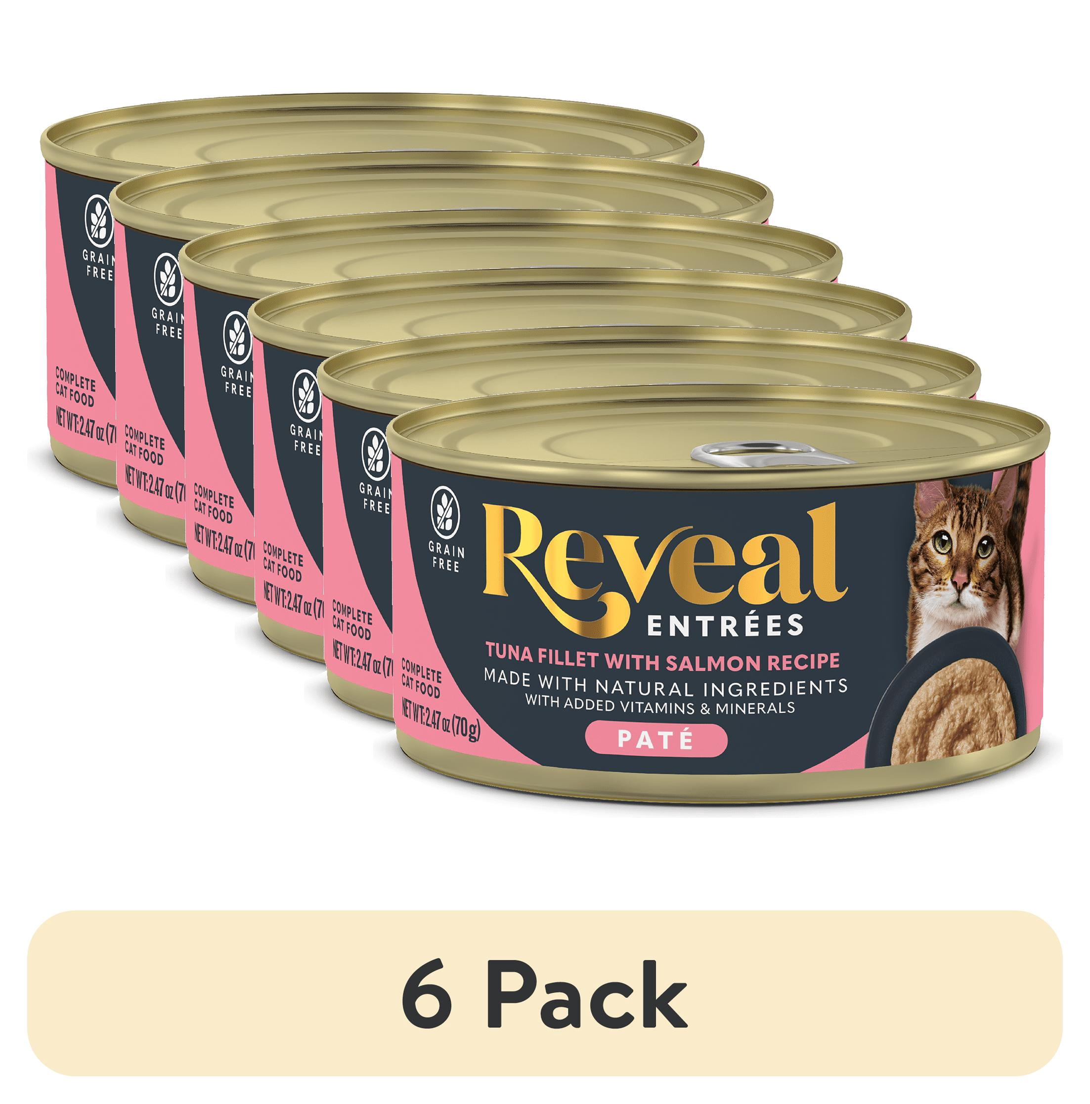 (6 pack) Reveal Pet Food Entrees Natural Wet Cat Food Tuna with Salmon Pate in Broth 2.47 oz Can