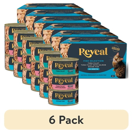 (6 pack) Reveal Pet Food Natural Wet Cat Food Fish Selection in Broth 8 x 2.47oz Cans