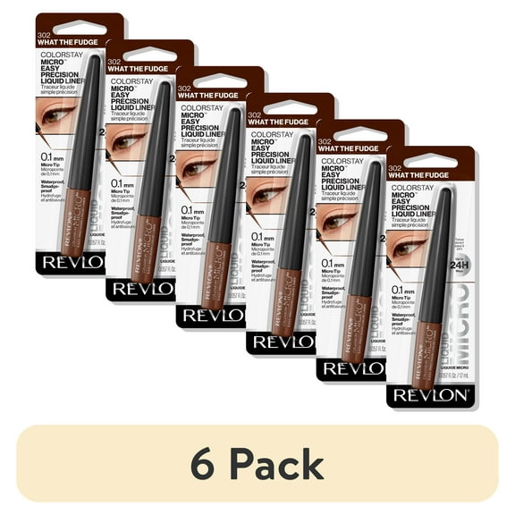 (6 pack) Revlon ColorStay Micro Easy Precision Liquid Eyeliner, 24hr Coverage, 302 What the Fudge, 0.057 fl oz