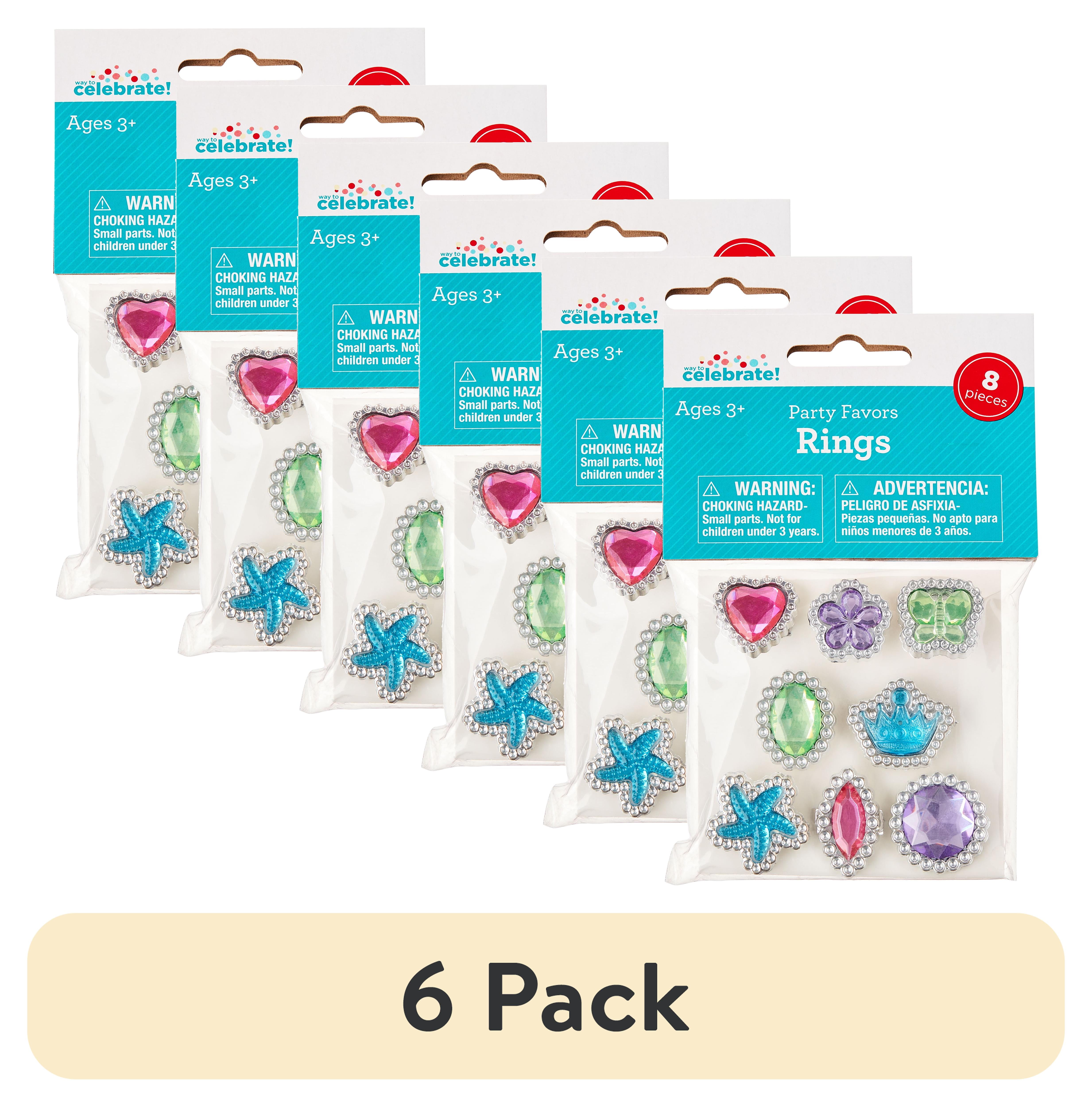 (6 pack) 8 Count, Multicolor Rhinestones Rings, Party Favors, by Way To Celebrate