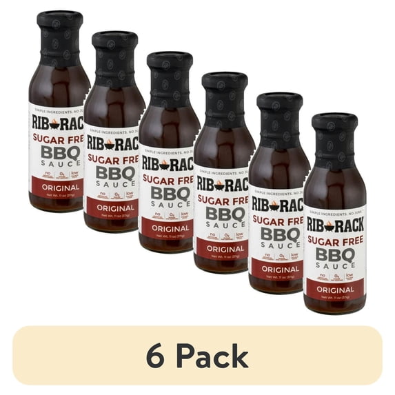 (6 pack) Rib Rack Original Sugar Free BBQ Sauce, 11oz