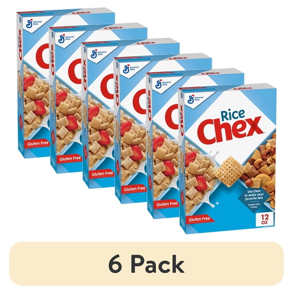 (6 pack) Rice Chex Gluten Free Breakfast Cereal, Homemade Chex Mix Ingredient, 12 oz