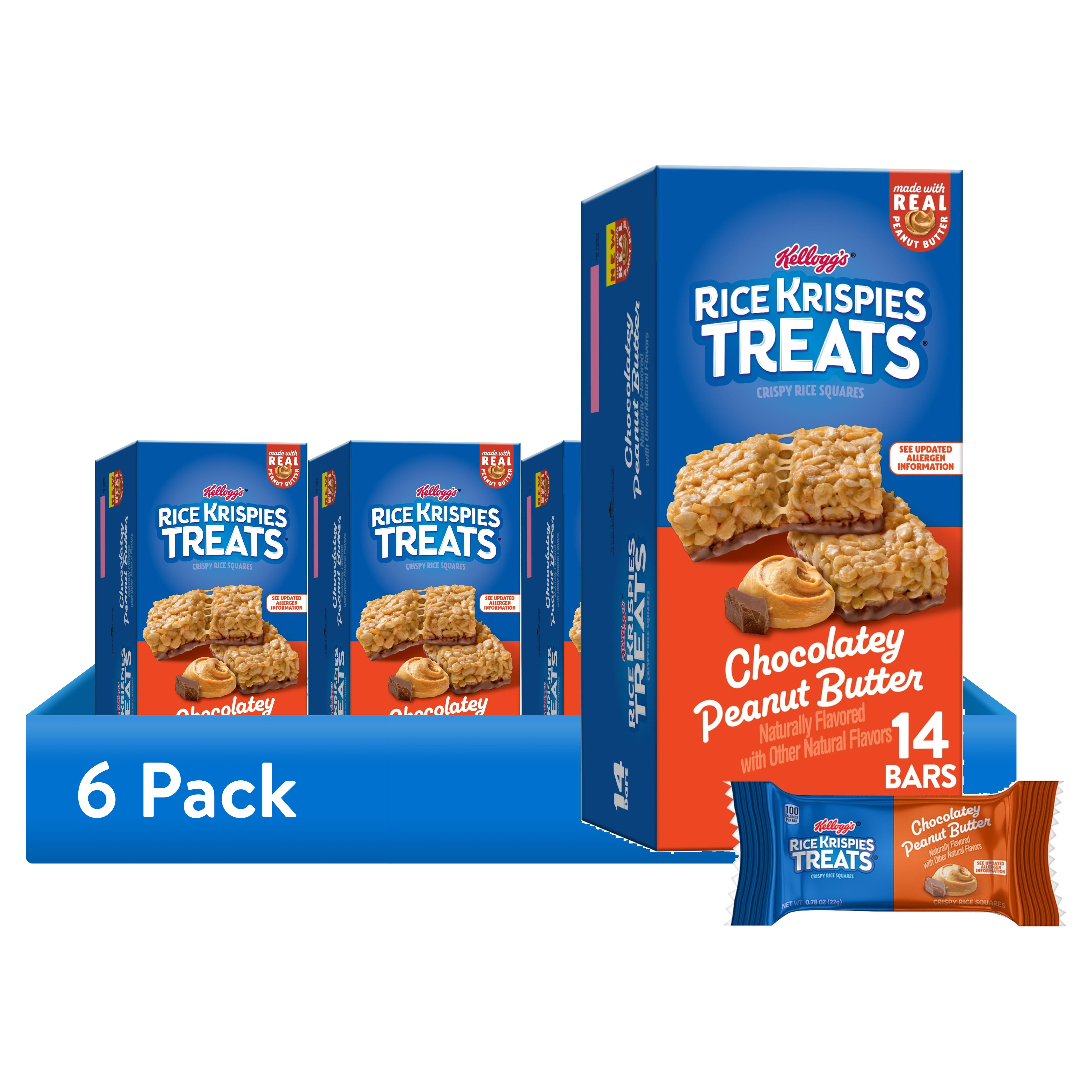 (6 pack) Rice Krispies Treats Chocolatey Peanut Butter Chewy Crispy Rice Squares, Kids Snacks, 10.8 oz, 14 Count