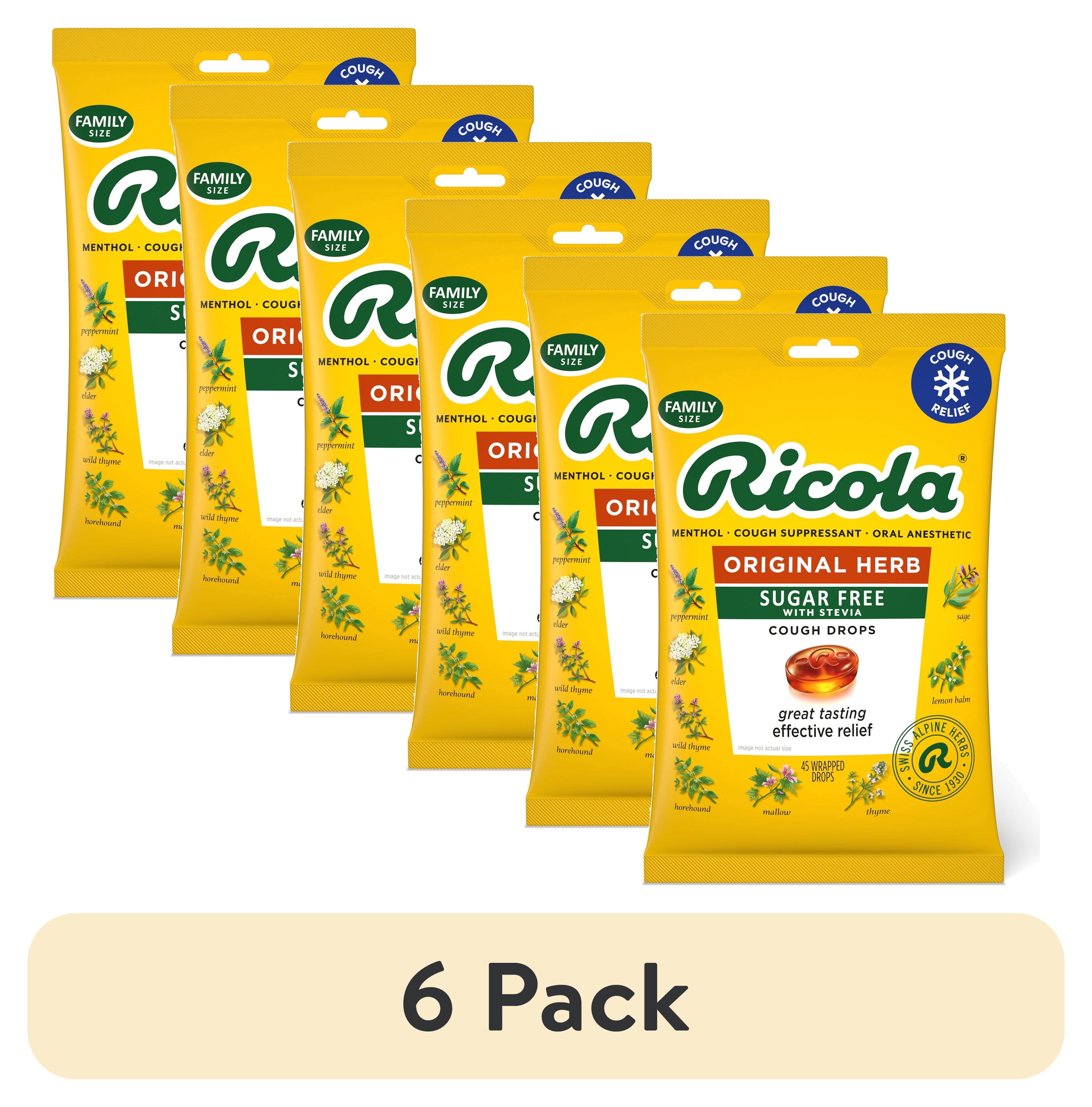 (6 pack) Ricola Sugar Free Swiss Herb Soothing Cough Drops Throat Relief & Cough Suppressant, 45 Count
