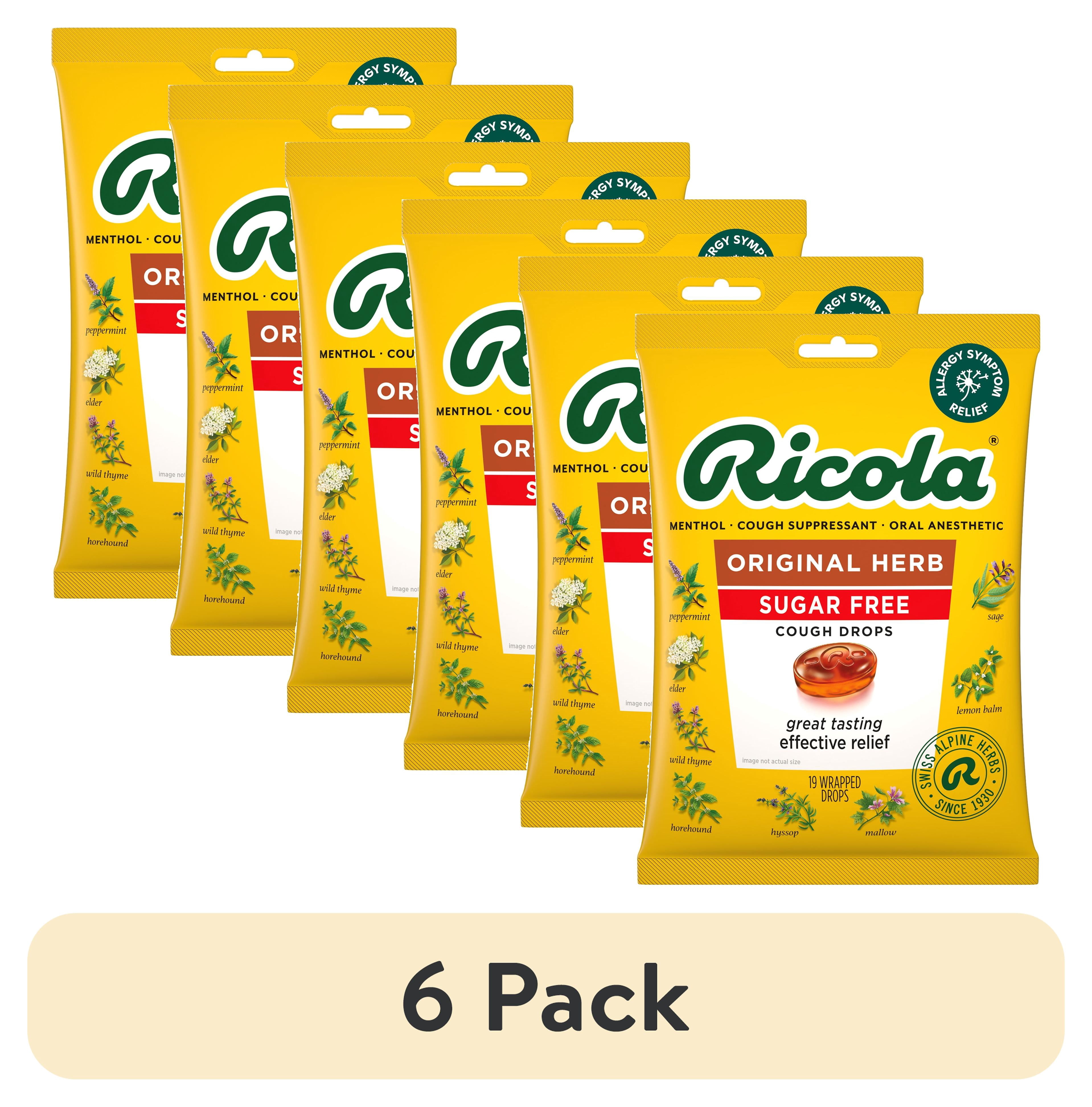(6 pack) Ricola Sugar-Free Swiss Herb Soothing Cough Drops for Throat Relief, 19 Count