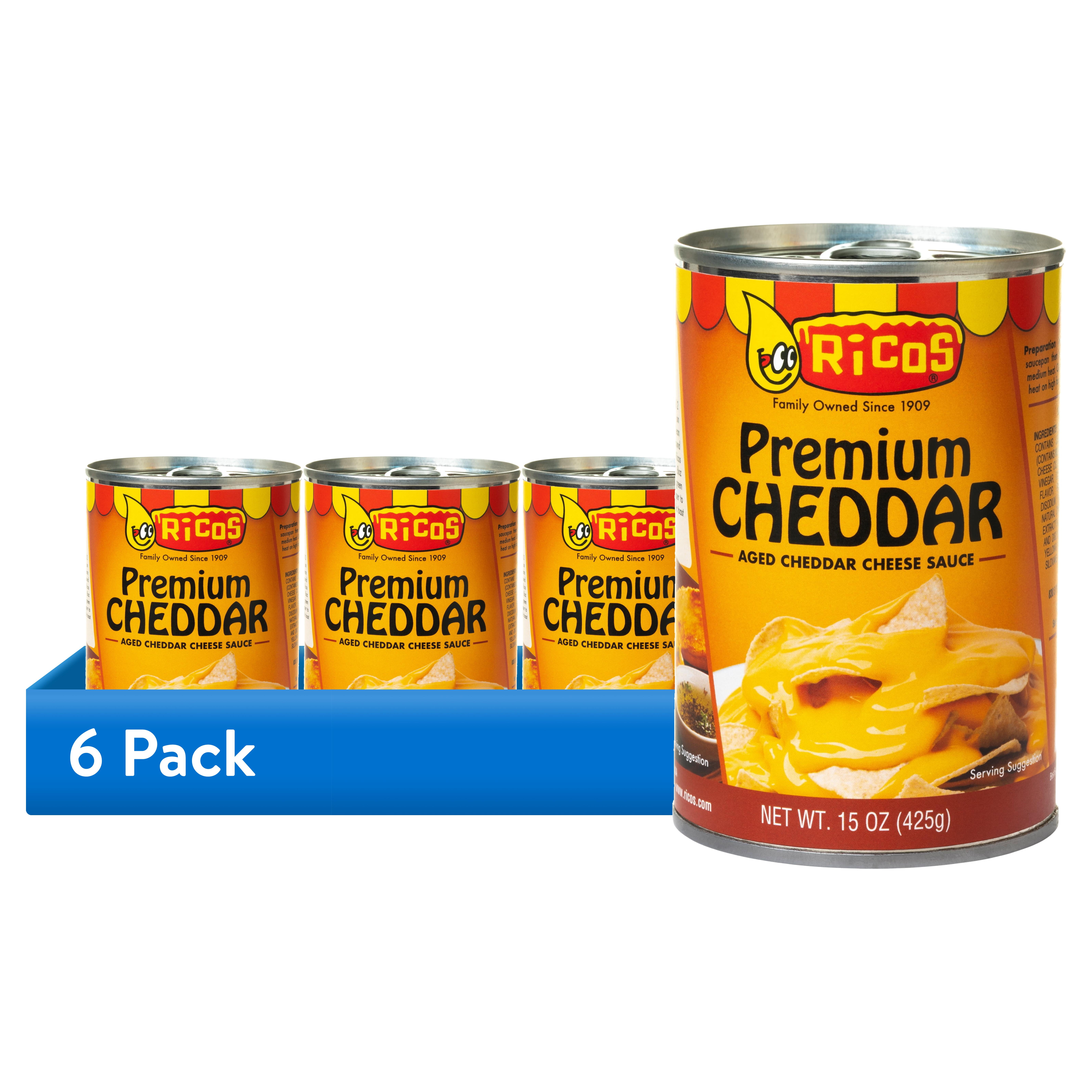 (6 pack) Ricos Premium Cheddar Aged  Ready to Serve Cheese Sauce, 15 oz Can, Shelf-Stable Liquid