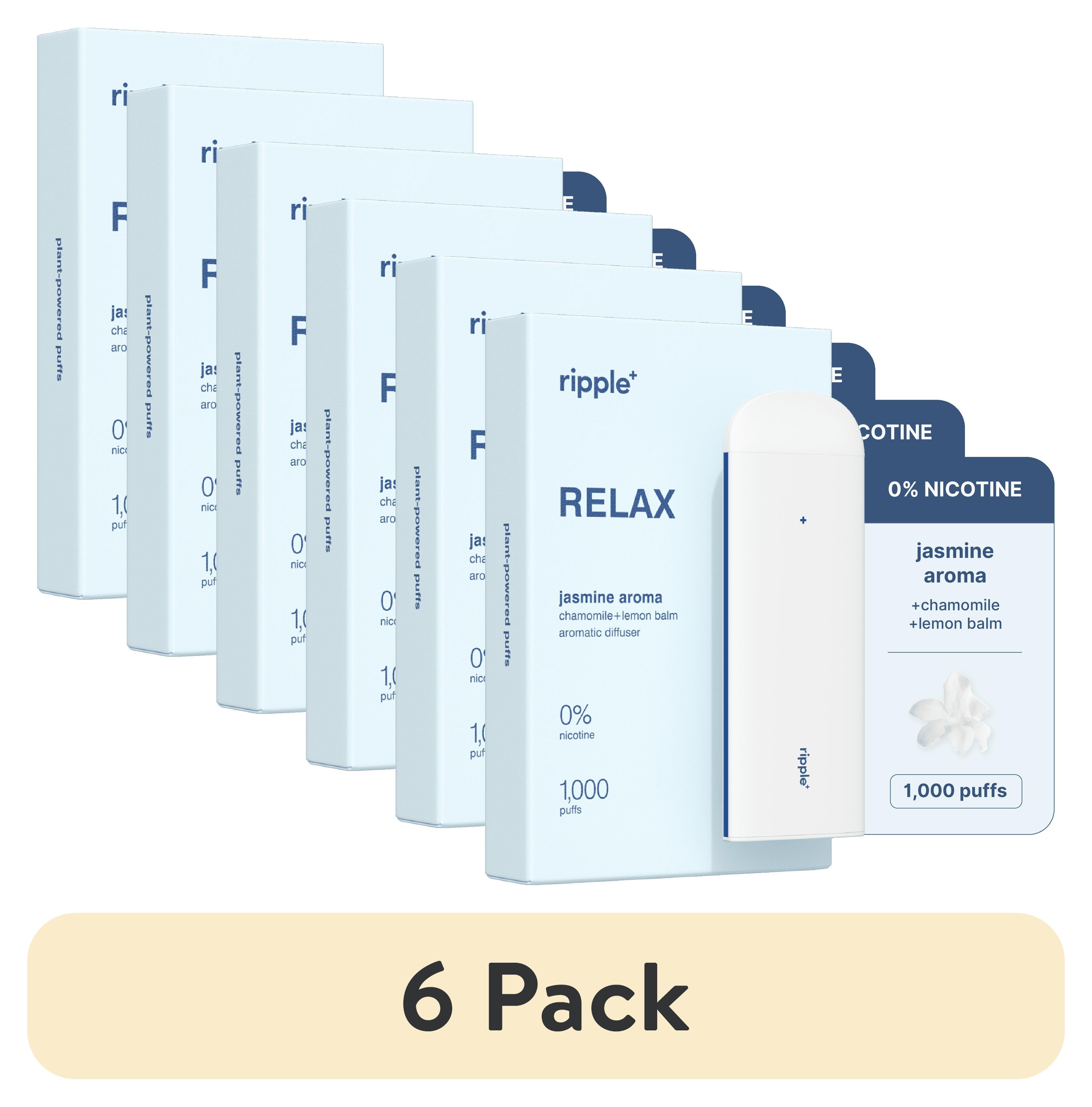 (6 pack) Ripple Jasmine Diffuser - 1,000 Puffs, 0% Nicotine, + Chamomile &  Lemon Balm, 100% Recyclable