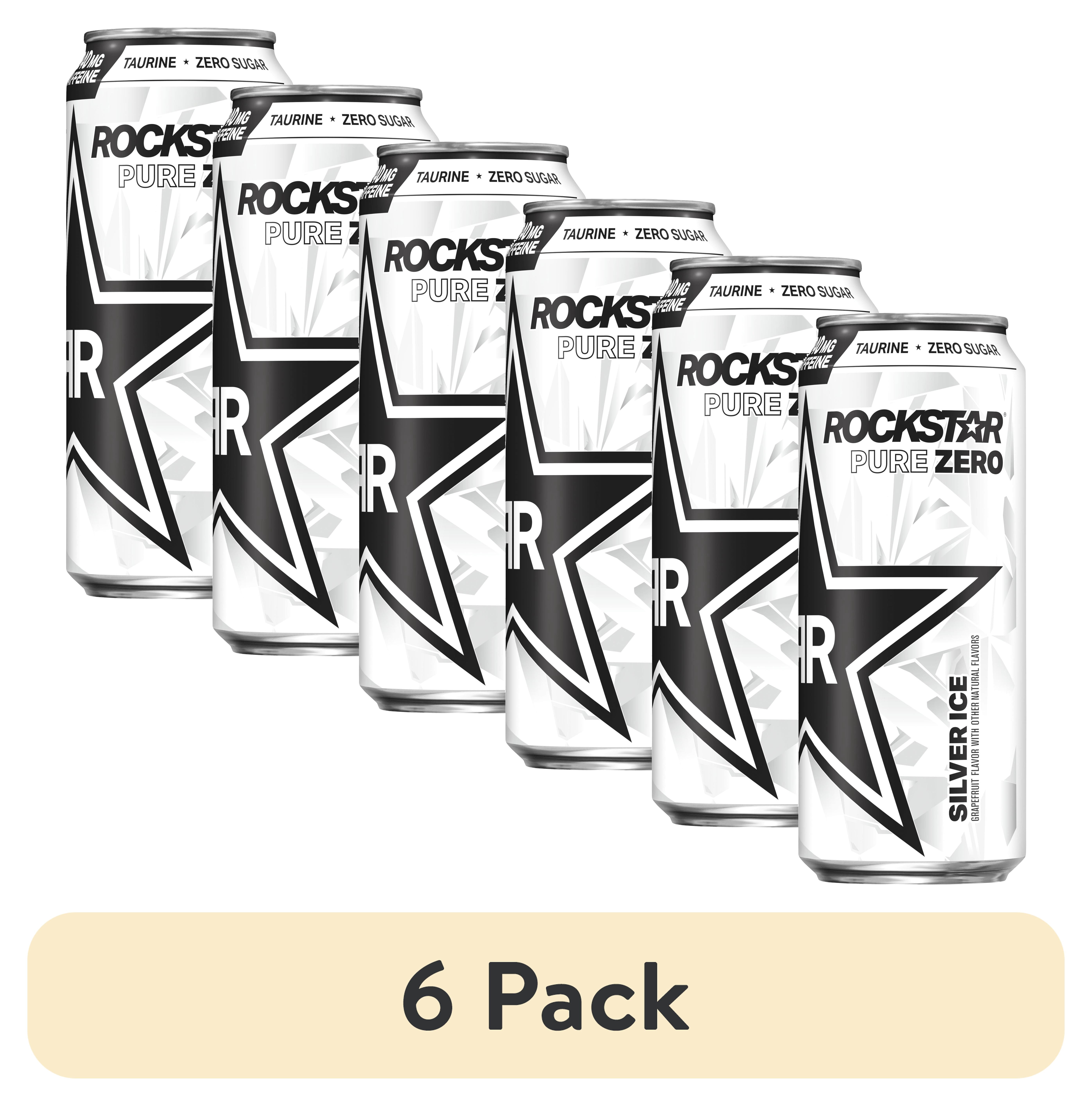 (6 pack) Rockstar Pure Zero Silver Ice Flavored Energy Drink, 16 fl oz