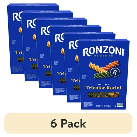 (6 pack) Ronzoni Tricolor Rotini, 12 oz, Colorful Non-GMO Pasta Spirals, (Shelf Stable) Box