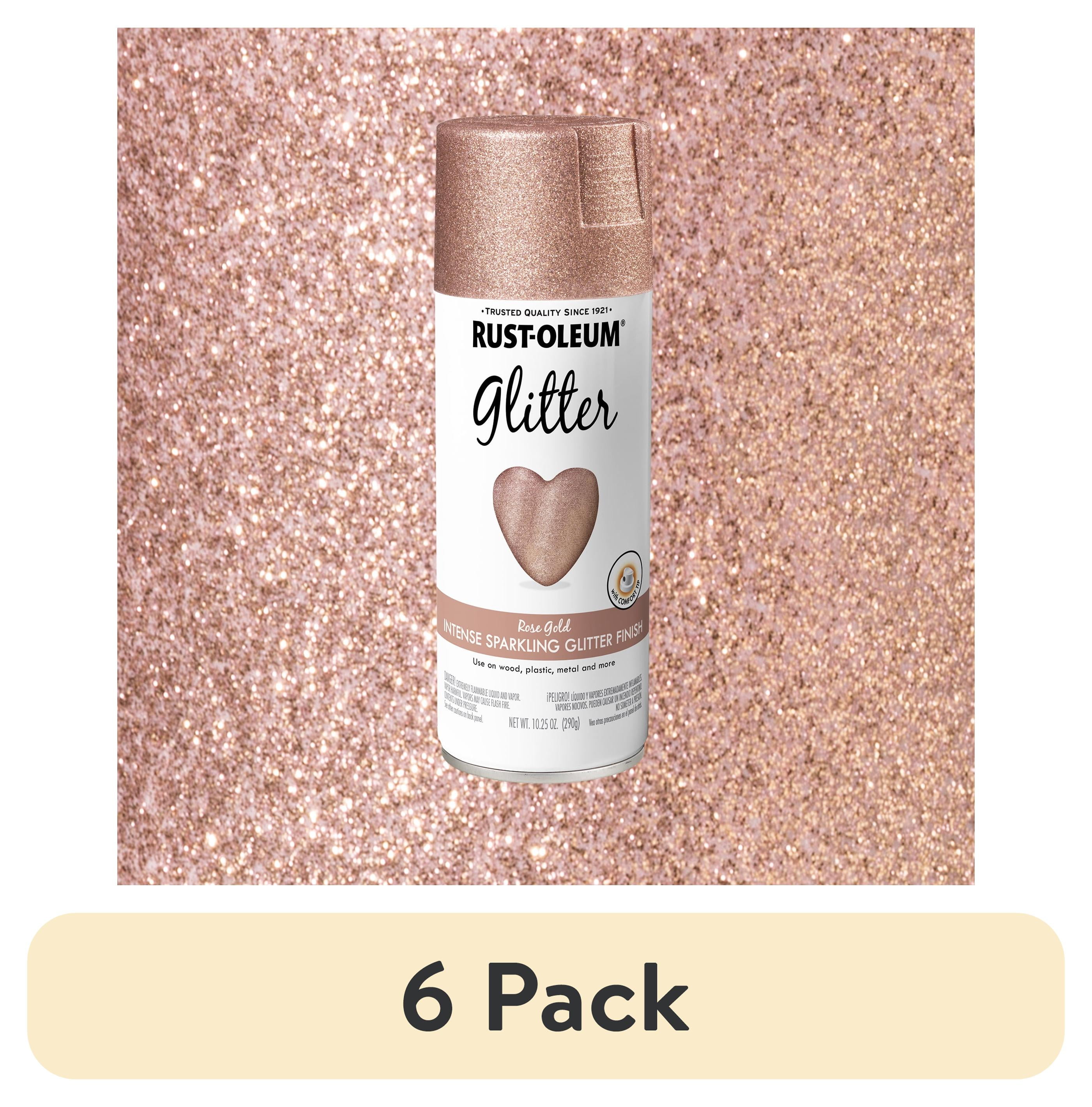 (6 pack) Rose Gold, Rust-Oleum Glitter Spray Paint-344697, 10.25 oz