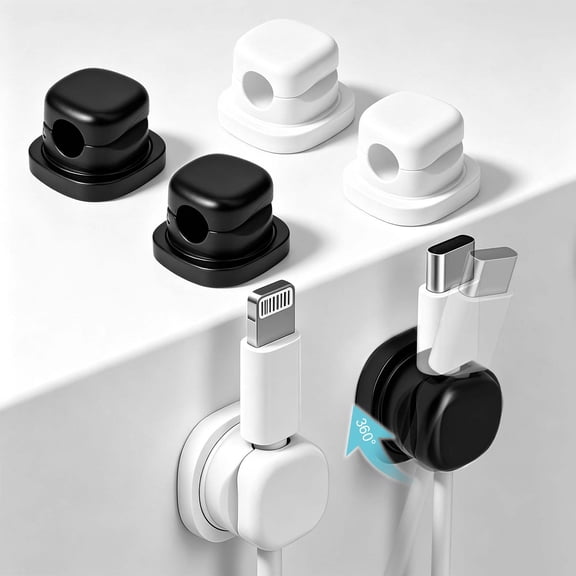 6 pack Rotatable Cable Organizer, Adhesive Cord Clips, Spring Wire Holders for Desk, Nightstand, Home Office Cable Management