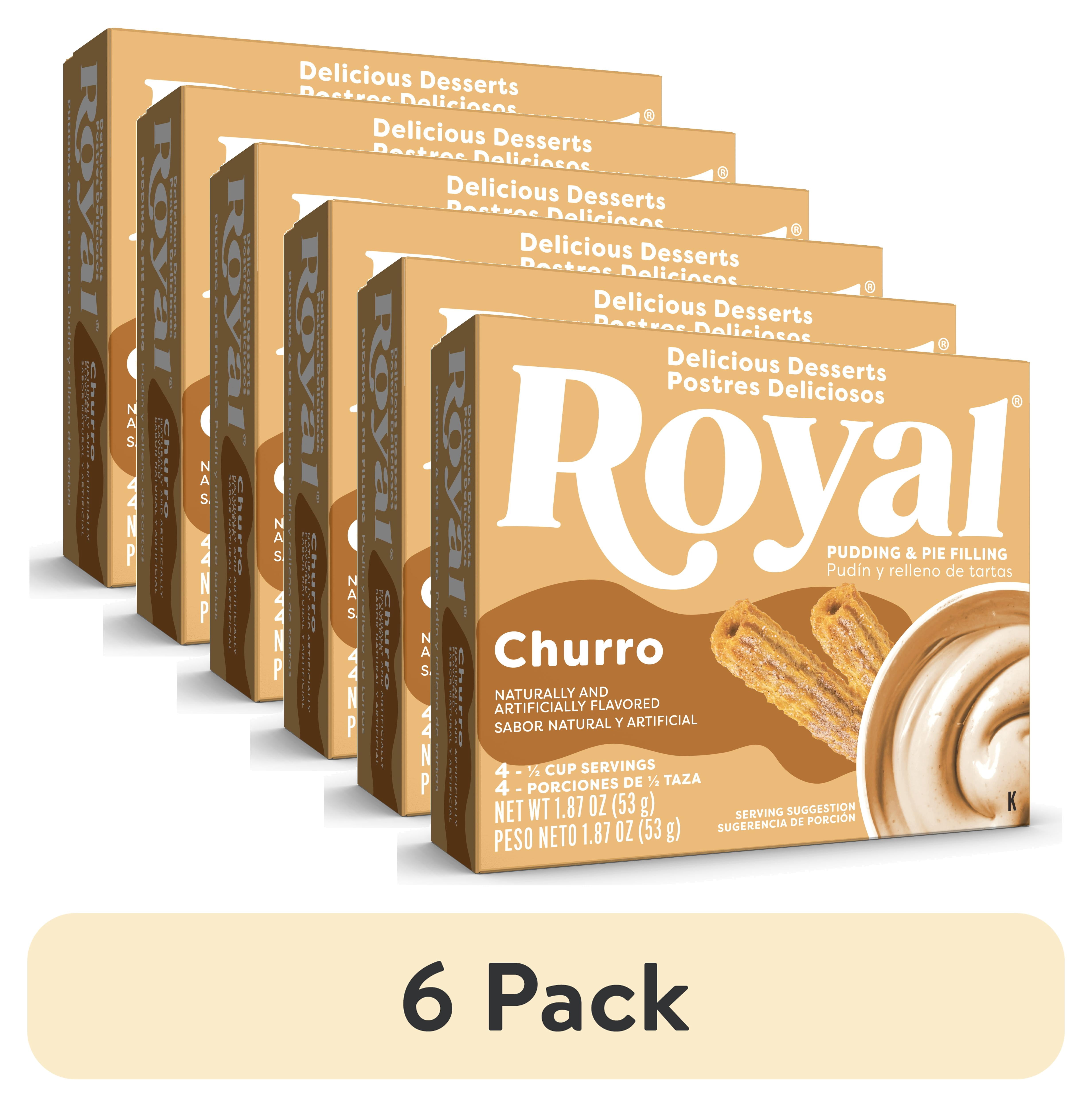 (6 pack) Royal Churro Instant Pudding Mix and Pie Filling, Fat-Free, 4 Servings, 1.87 oz Box