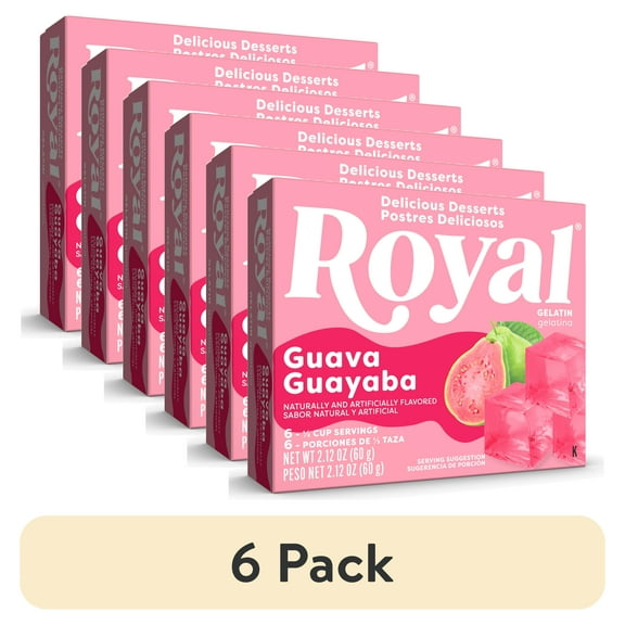 (6 pack) Royal Guava Gelatin Dessert Mix, Fat-Free, 6 Servings, 2.12 oz Box