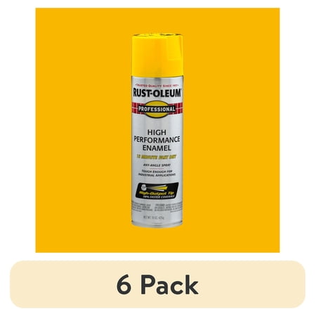 (6 pack) Safety Yellow, Rust-Oleum Professional High Performance Enamel Gloss Spray Paint-7543838, 15 oz