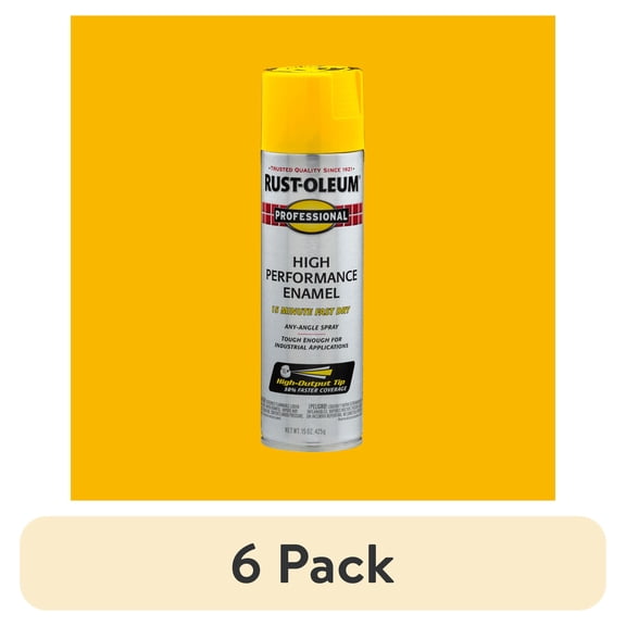 (6 pack) Rust-Oleum Professional High Performance Enamel Spray Paint Safety Yellow, 15 oz