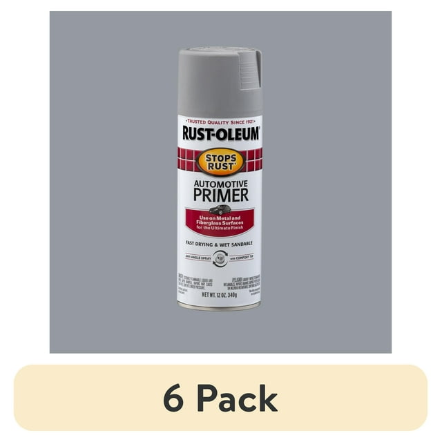 (6 pack) Light Gray, Rust-Oleum Stops Rust Automotive Primer Flat Spray Paint-2081830, 12 oz