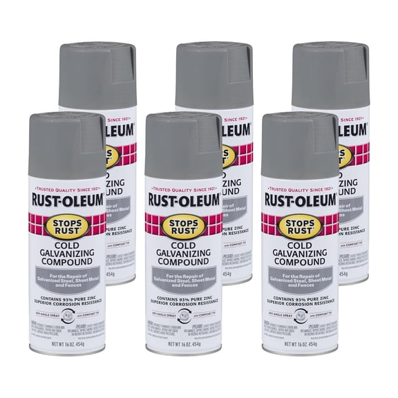 6-pack Rust-Oleum Stops Rust Cold Galvanizing Compound Spray - Water-Resistant - 6 Pack, 16 oz, Gray Standard Mounting Hardware, Drop-In Replacement