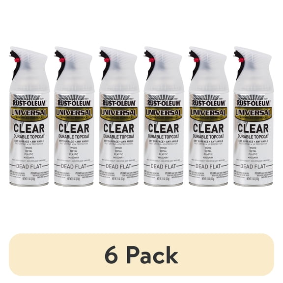 (6 pack) Clear, Rust-Oleum Universal Topcoat Flat Spray Paint-302151, 12 oz