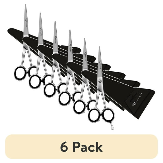 (6 pack) Ruvanti Professional Hair Cutting Scissors - Barber Shears for Beauty Salon Haircut and Home Use - Sharp Durable Razor Edge - Comfortable Grip Handles with Case