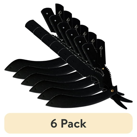 (6 pack) Ruvanti Straight Edge Blade Razor for Professional Barbers, Best for Salon and Home Use - for Men's Shave (Jet Black)