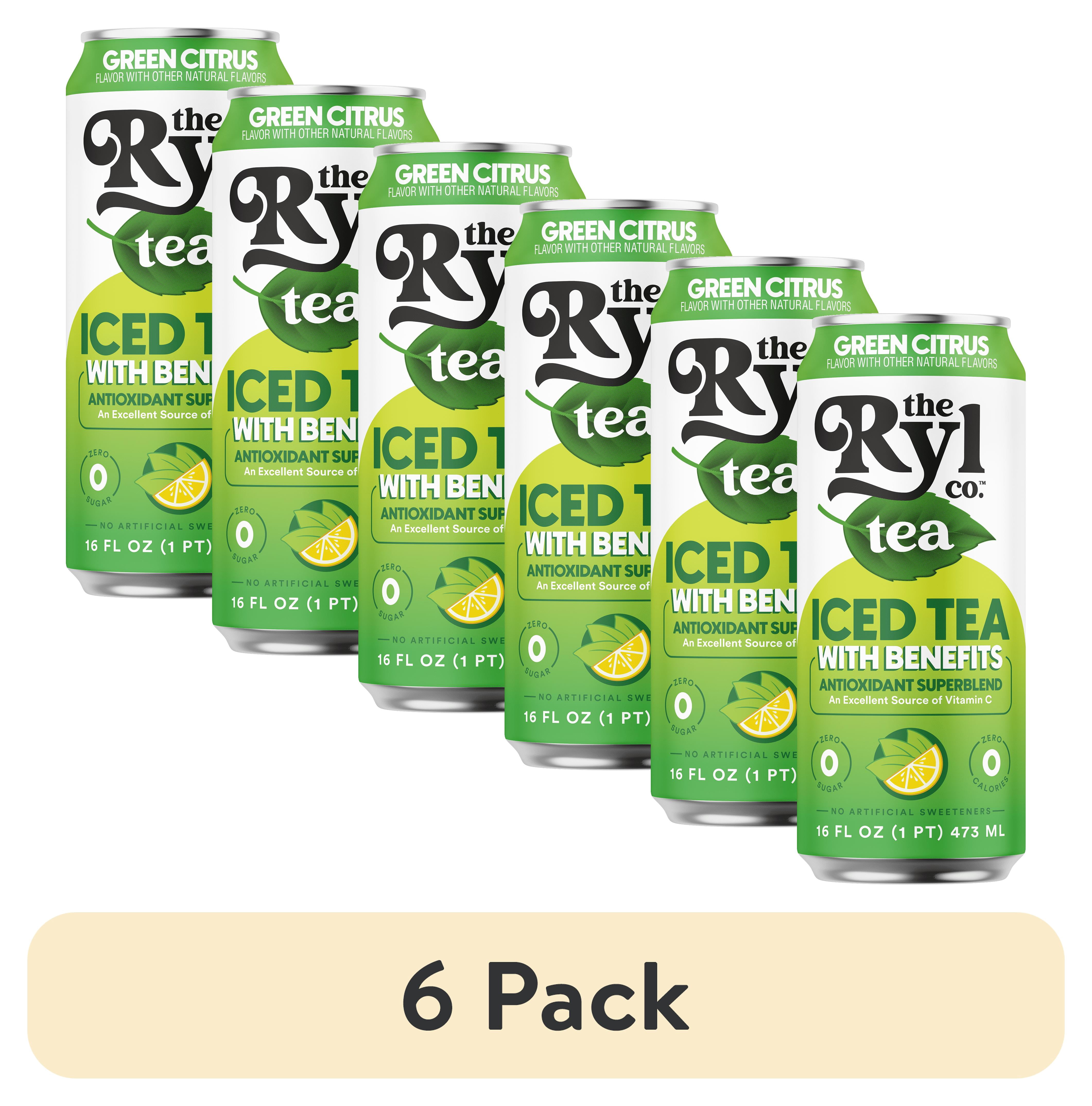 (6 pack) Ryl Iced Green Tea Citrus, Zero Sugar Antioxidant Green Tea, 16 fl oz Ready-to-Drink Can, No Artificial Sweeteners