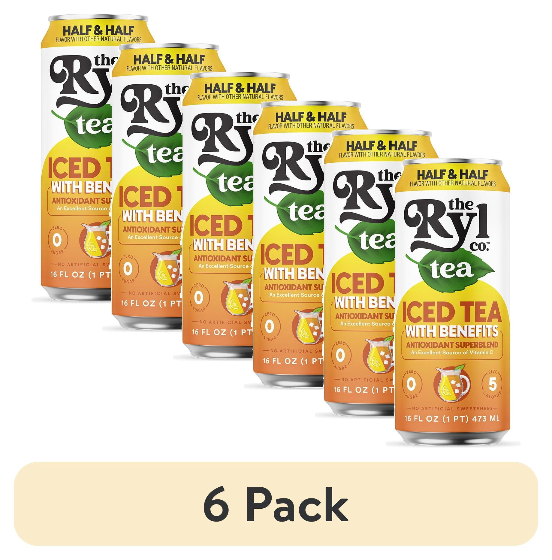 (6 pack) Ryl Iced Tea, Half & Half (Tea/Lemonade), Antioxidant Superblend, Zero Sugar, Low Carb, Zero Calorie Iced Tea, 16.0 fl oz, Can