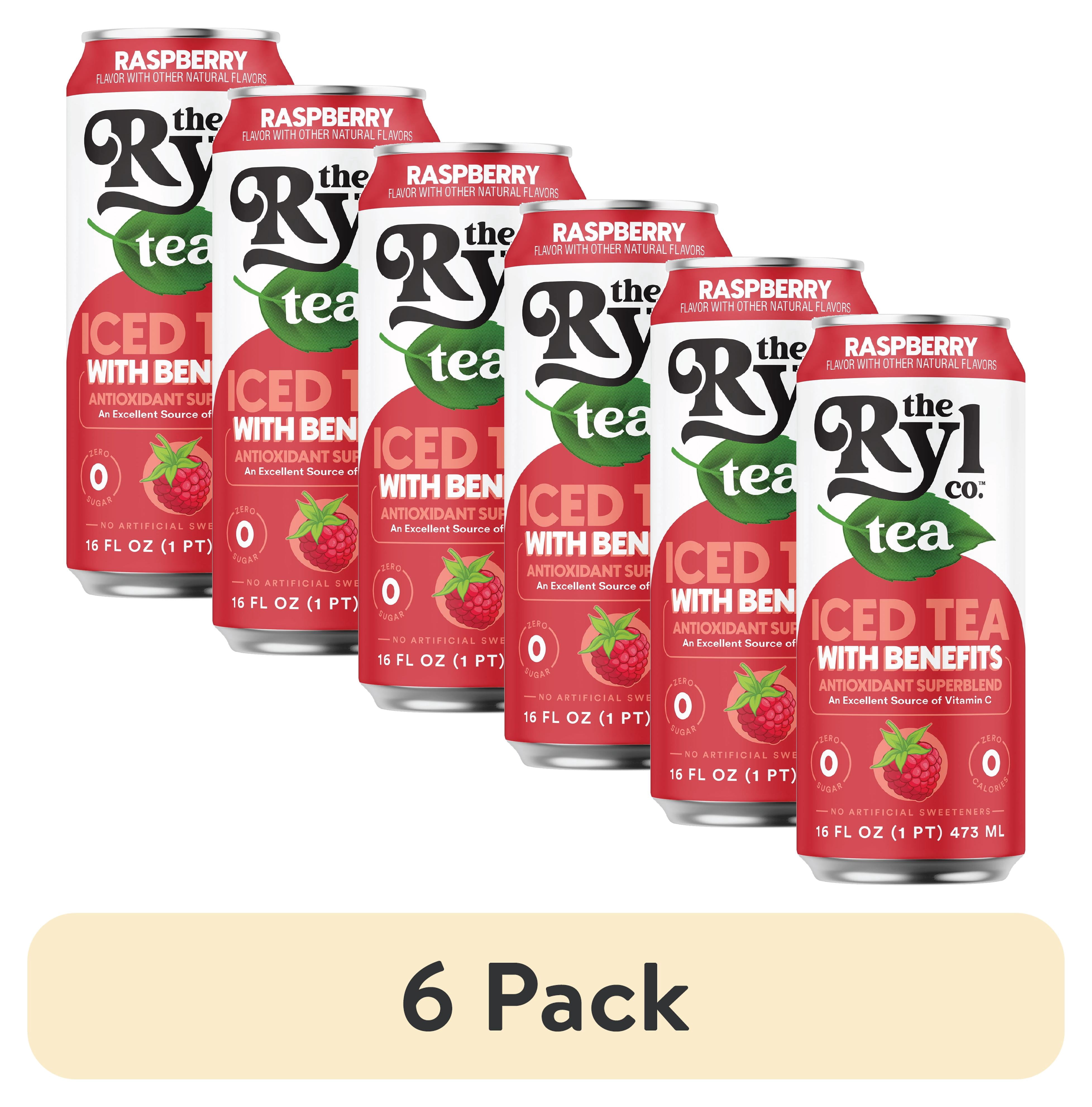 (6 pack) Ryl Iced Tea Raspberry, Zero Sugar Black Tea, Antioxidant Superblend, 16 fl oz Ready-to-Drink Can