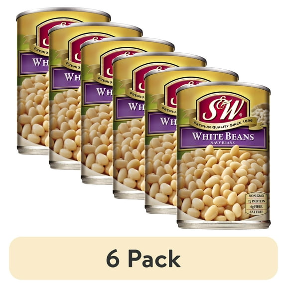 (6 pack) S&W White Beans - Navy Beans - 15.5 oz. Can