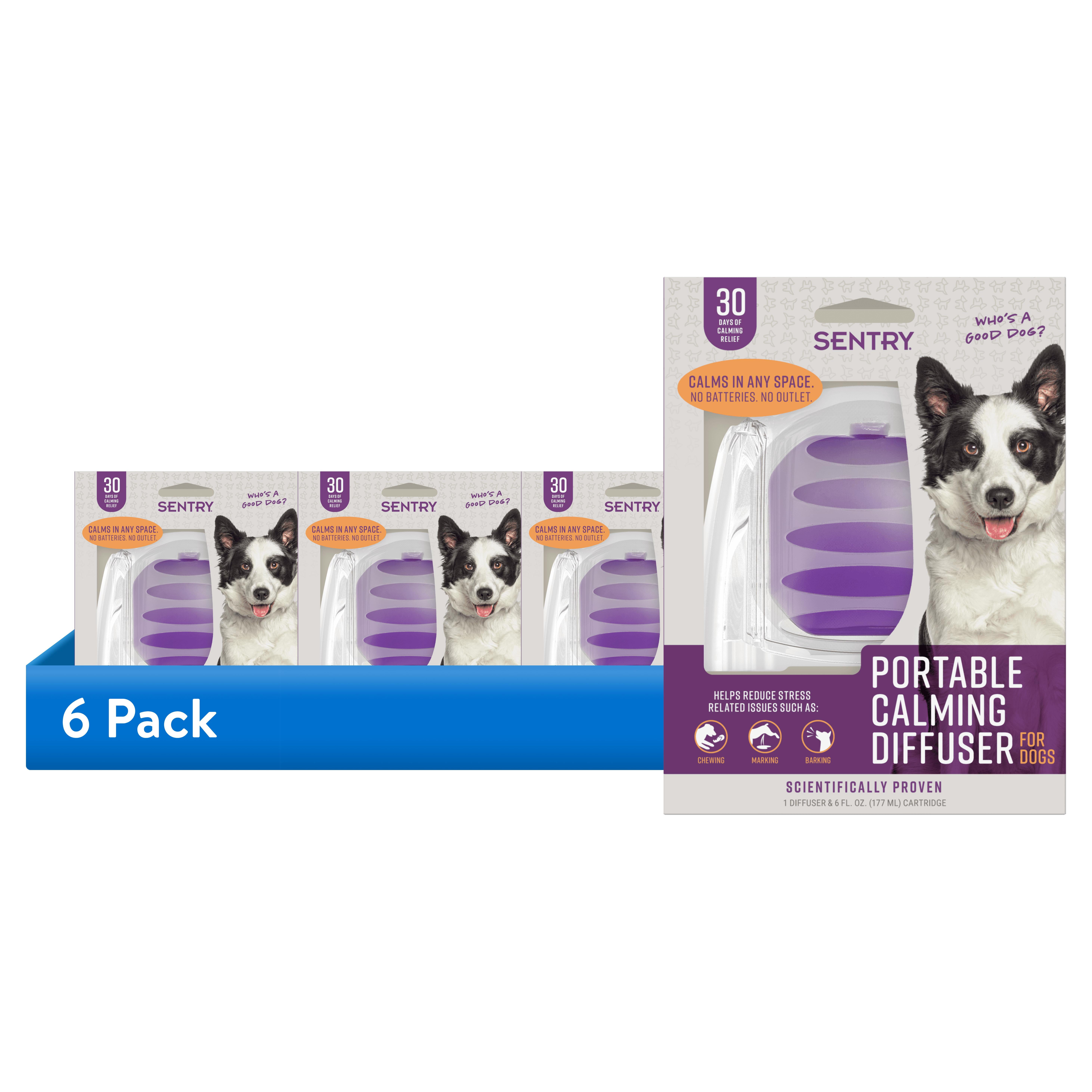(6 pack) SENTRY Portable Calming Pheromone Diffuser Pack for Dogs, Helps Reduce Stress, Base with 6 oz Pod