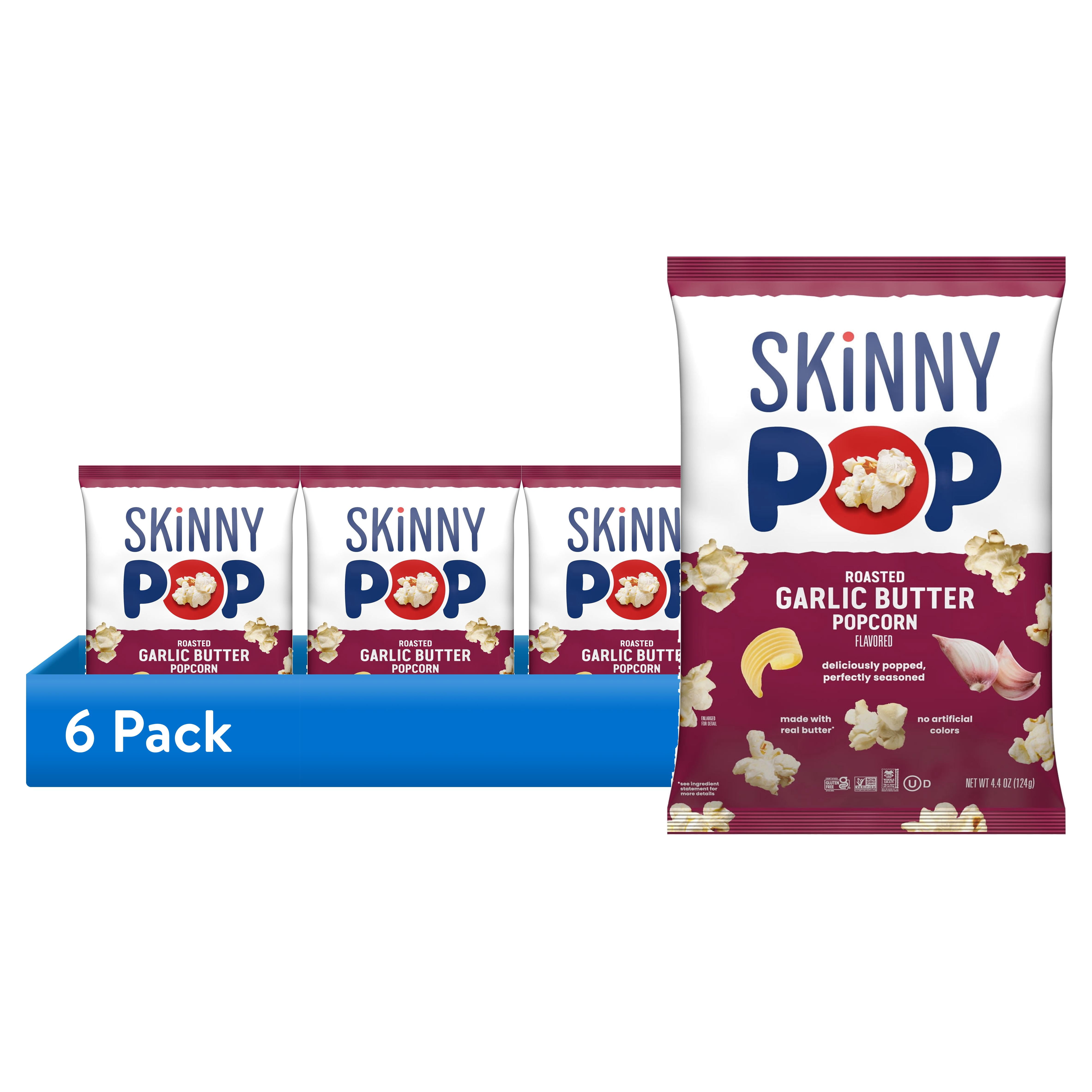 (6 pack) SKINNYPOP Roasted Garlic Butter Flavored, Gluten Free Popcorn Bag, 4.4 oz