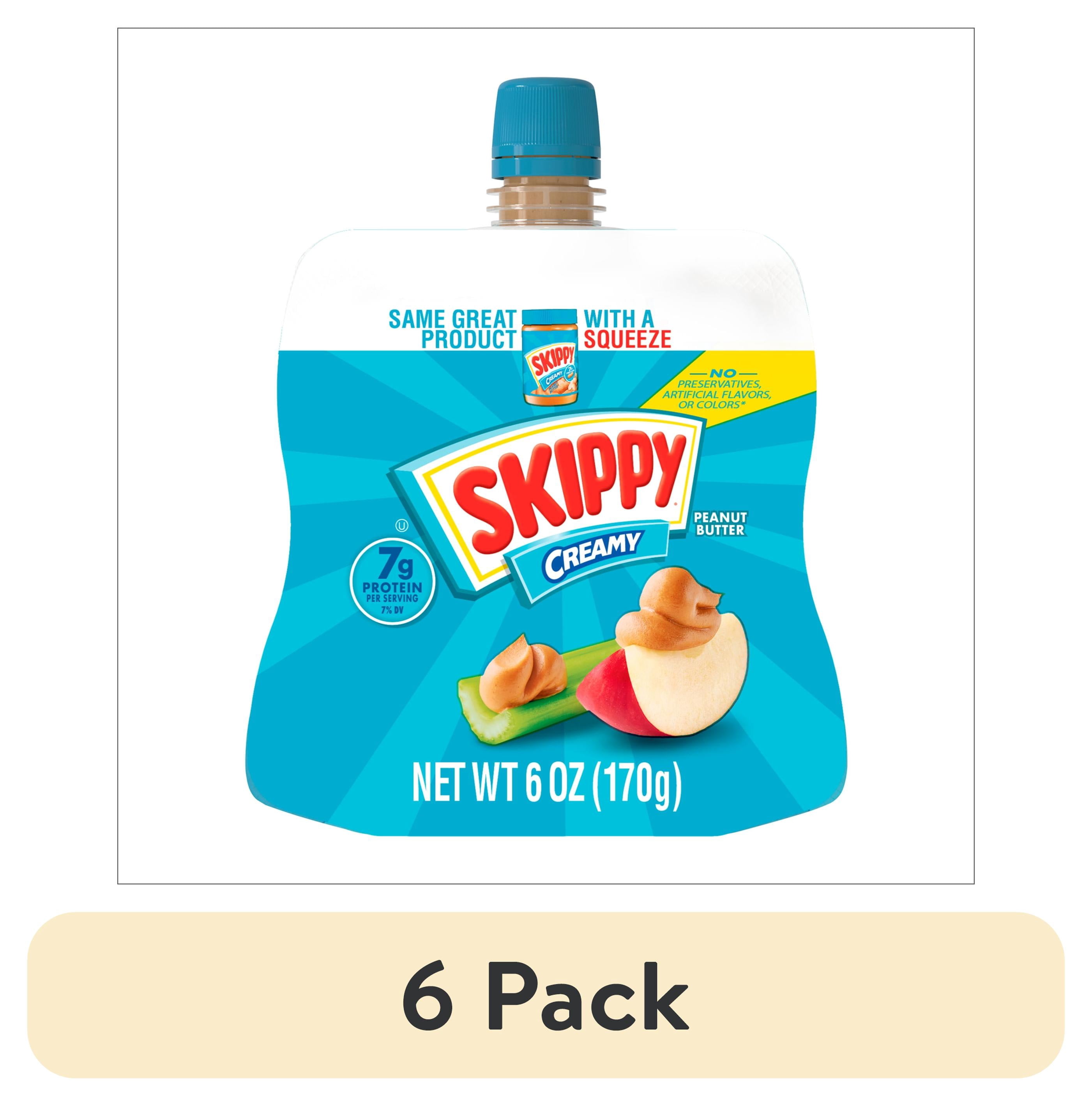 (6 pack) SKIPPY Creamy Peanut Butter Squeeze Pack, 7g Protein per Serving, Shelf-Stable, 6 oz Plastic Pouch